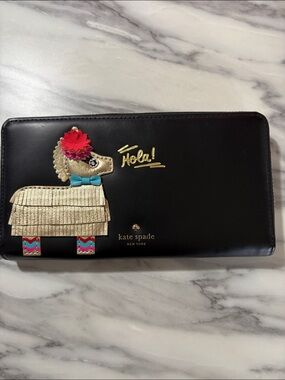 kate spade Haute Stuff Piñata Appliqué Lacey Black Wallet “Penny” Storybook